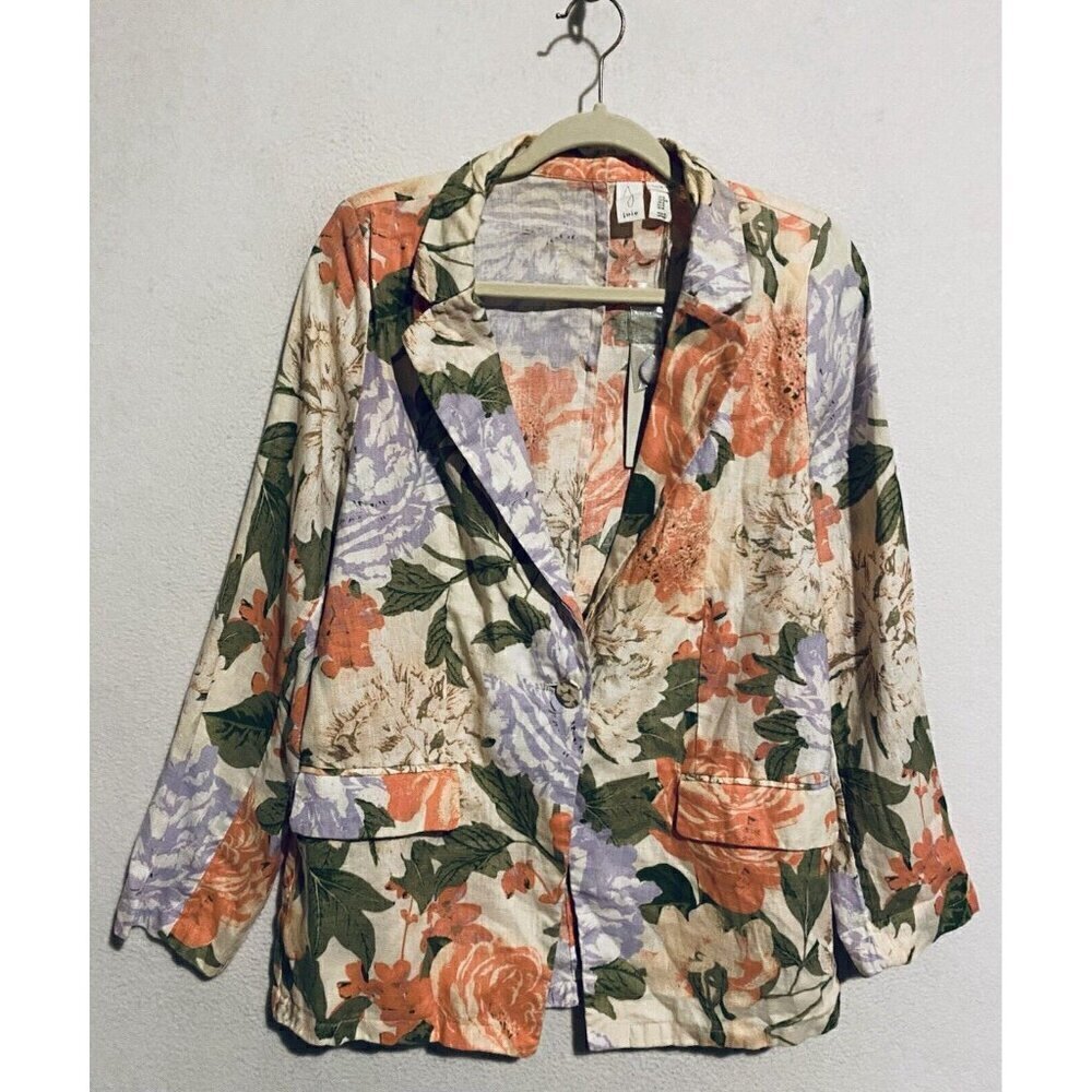 Joie Blazer Womens Medium Garden Floral Linen One Button Closure Cottagecore